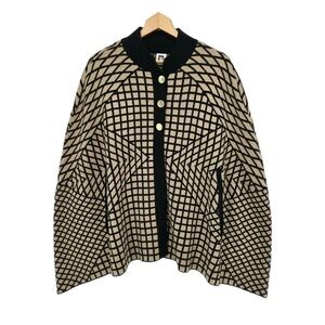 Anne Klein Geometric Patterned Black and Tan Sweater Cape XL NWT